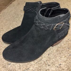 Bass Black Suede Ankle Booties with Braided Strap